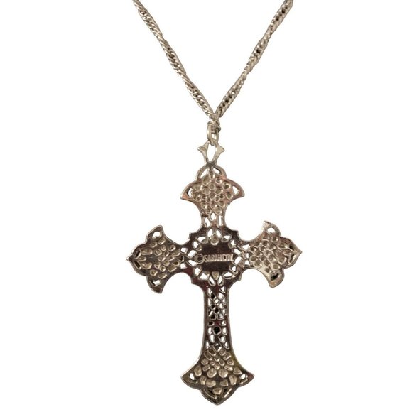 Vintage Sarah Coventry Baroque Cross Necklace Pendant Pearl Amethyst - Picture 2 of 3